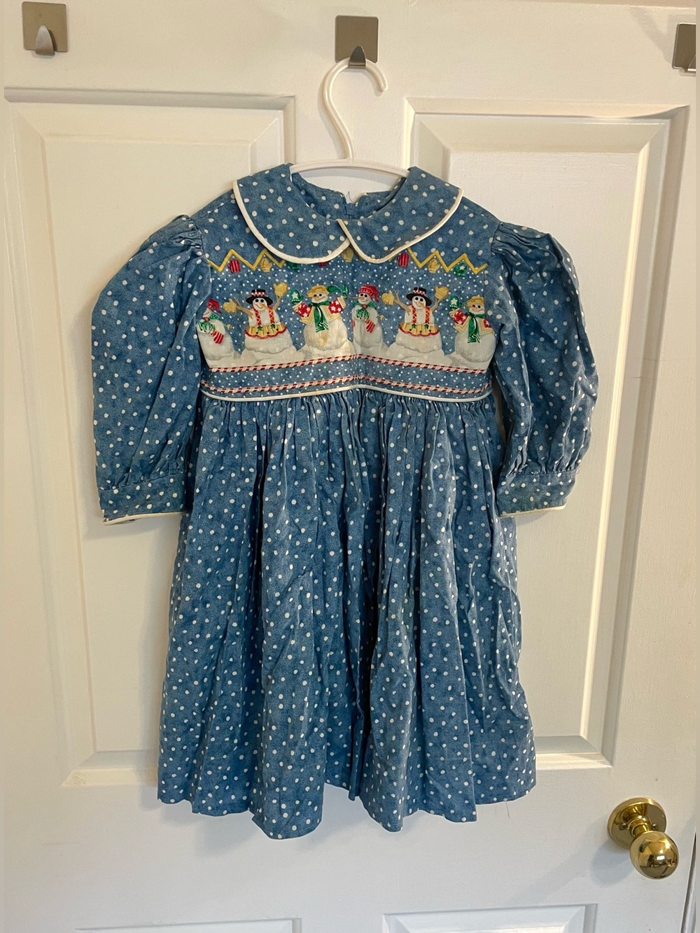 Vintage Polka Dot Snowman Dress 90's Toddler's Festive Dress